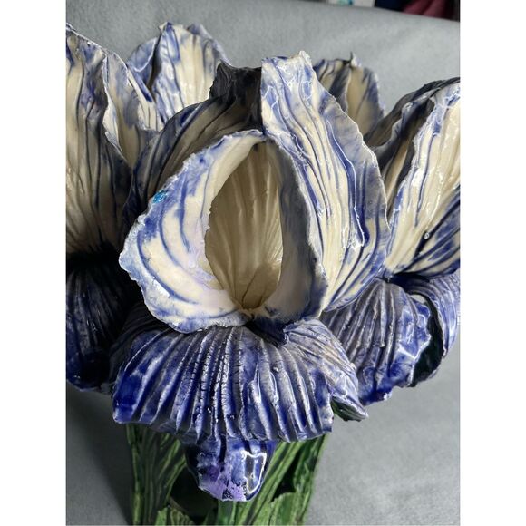 AVATAR Pottery Sculpted Ceramic Vase Majolica Garden Purple Iris Signed HandMade - Picture 14 of 14